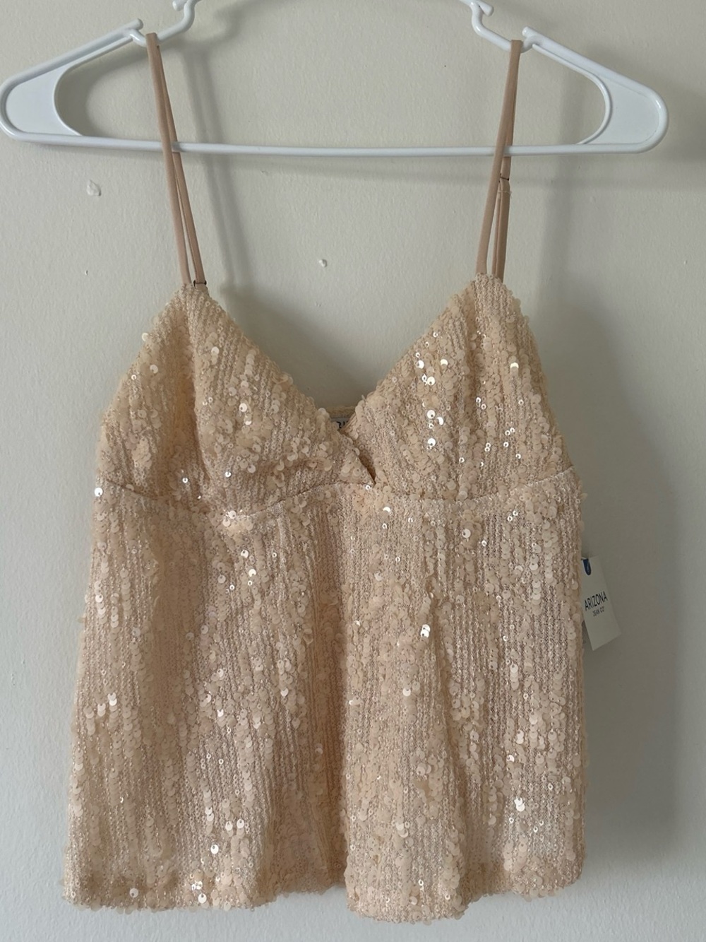 Arizona Jean Company Sequin Beige Crop Tank Top